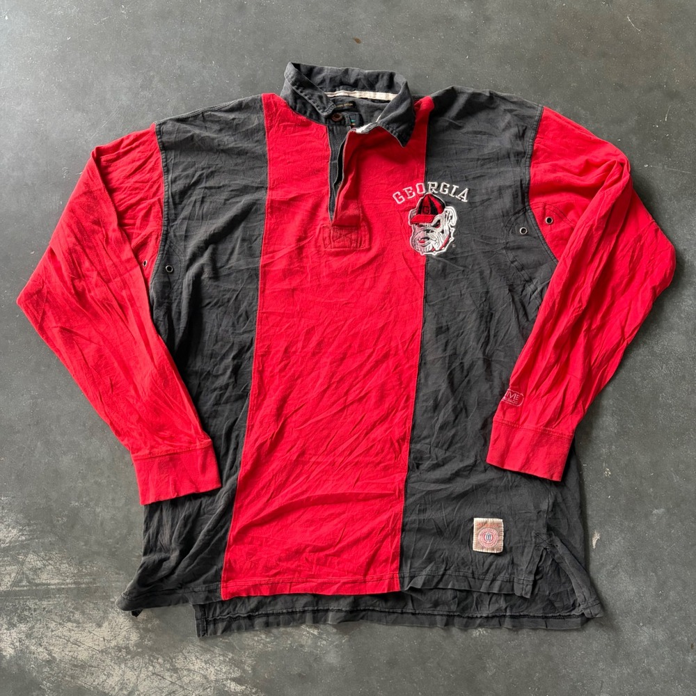 Mirage Georgia Bulldogs Rugby Shirt Mens XL Black Red Long Sleeve Striped Cotton